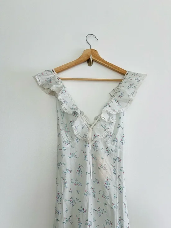Doen Lucette Floral Maxi Dress Organic Cotton Lace Trim Blue White Size L NWT - Picture 3 of 9